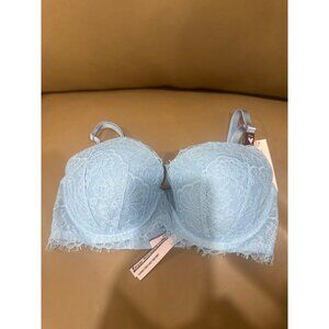 Victorias Secret Lightly Lined Blue Lace Bra With Adjustable Straps Size 36DD